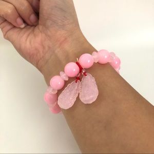 Pink Agate Beaded Good Luck Charm Bracelet